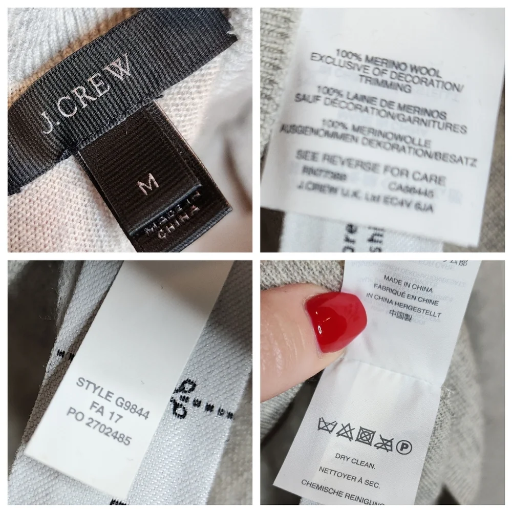 J. Crew Merino Wool Grey Turtleneck Ruffle Sweater Zip‎ Cuffs Size Medium
